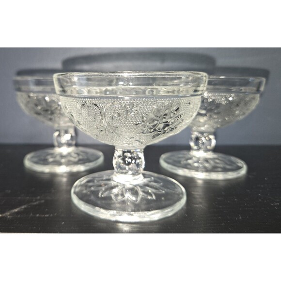 Vintage Indiana Glass Tiara Clear SANDWICH GLASS Sherbet Dessert Bowl Set Of 3 - Picture 1 of 8